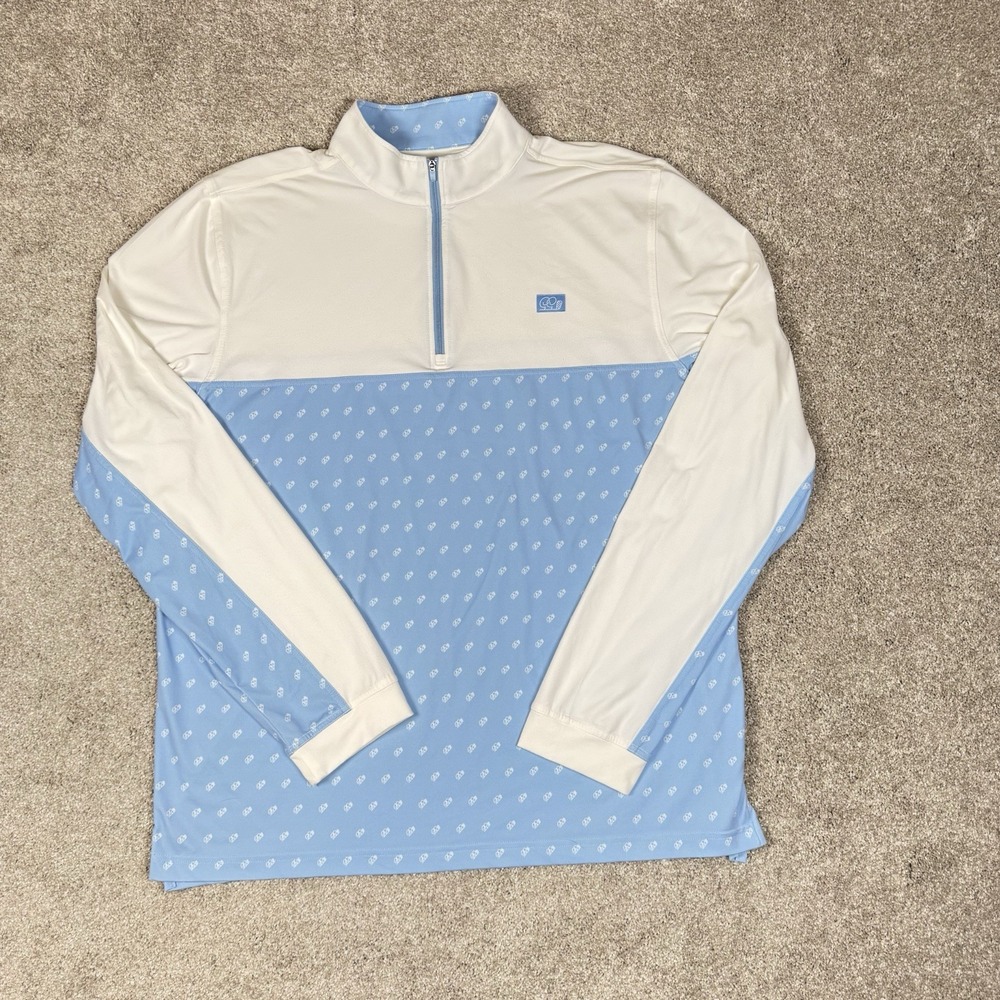 Good Good 1/4 Zip Golf Club Long Sleeved Blue Cream Logo Stretch Mens XXL 2XL - Picture 1 of 11